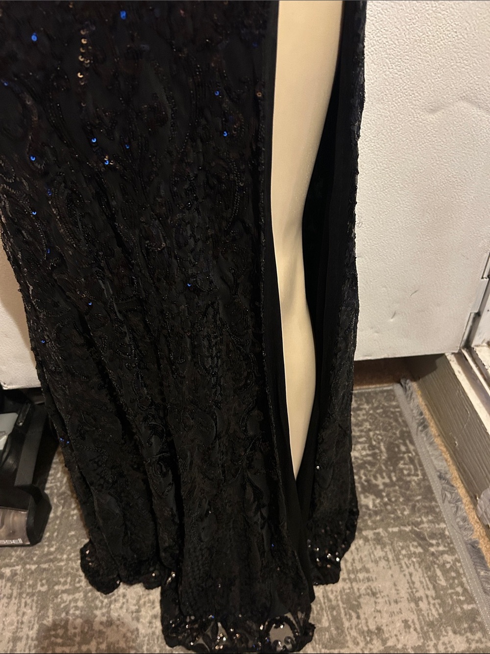 Black Strapless Sequin Evening Gown with Thigh Slit - Picture 4 of 14